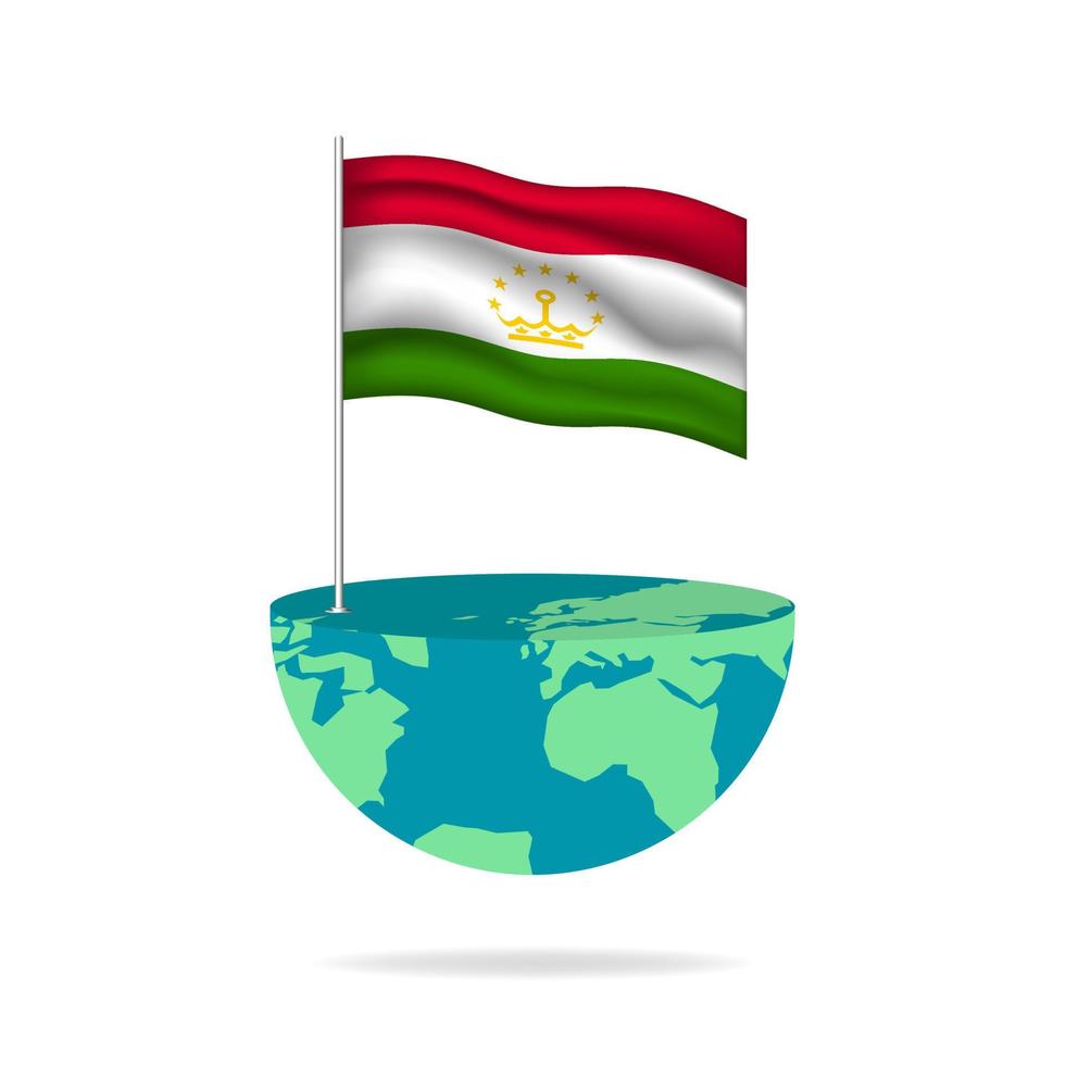Tajikistan flag pole on globe. Flag waving around the world. Easy editing and vector in groups. National flag vector illustration on white background.