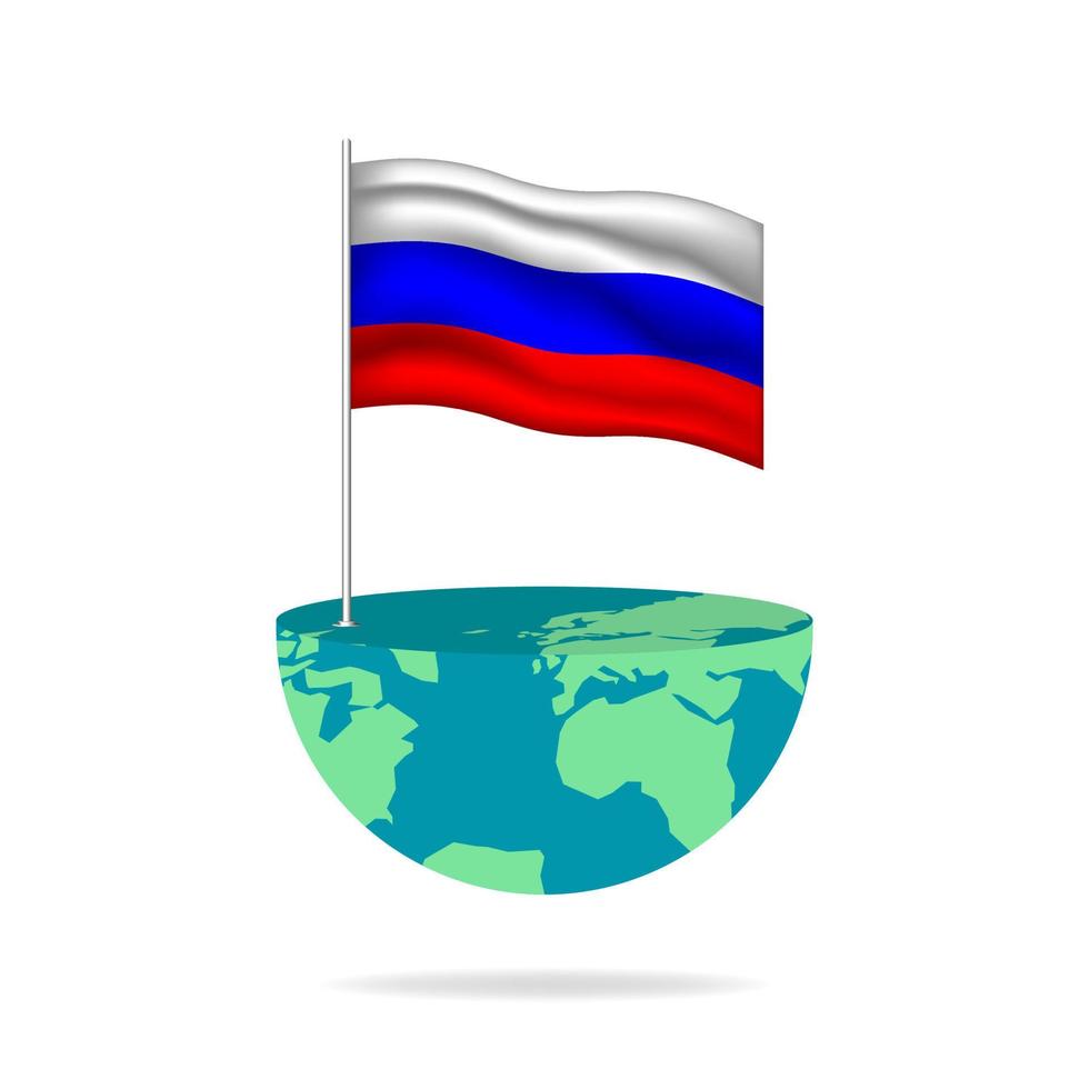 Russia flag pole on globe. Flag waving around the world. Easy editing and vector in groups. National flag vector illustration on white background.