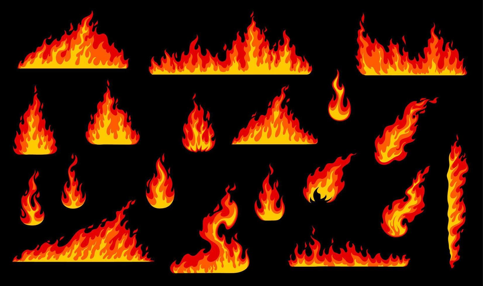 Cartoon isolated fire flame, fiery hot borders vector