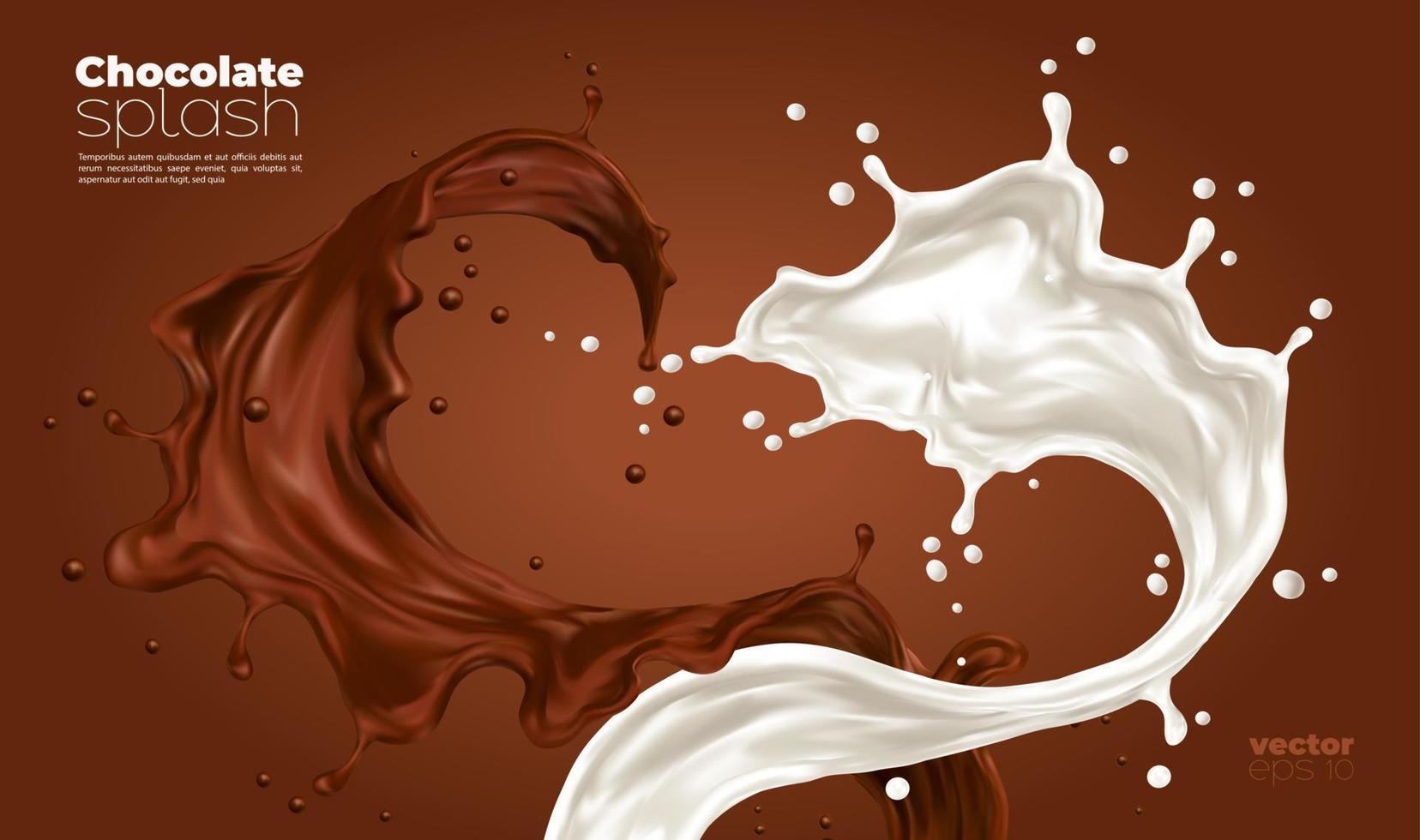 remolinos y flujo de salpicaduras de leche y chocolate, vector