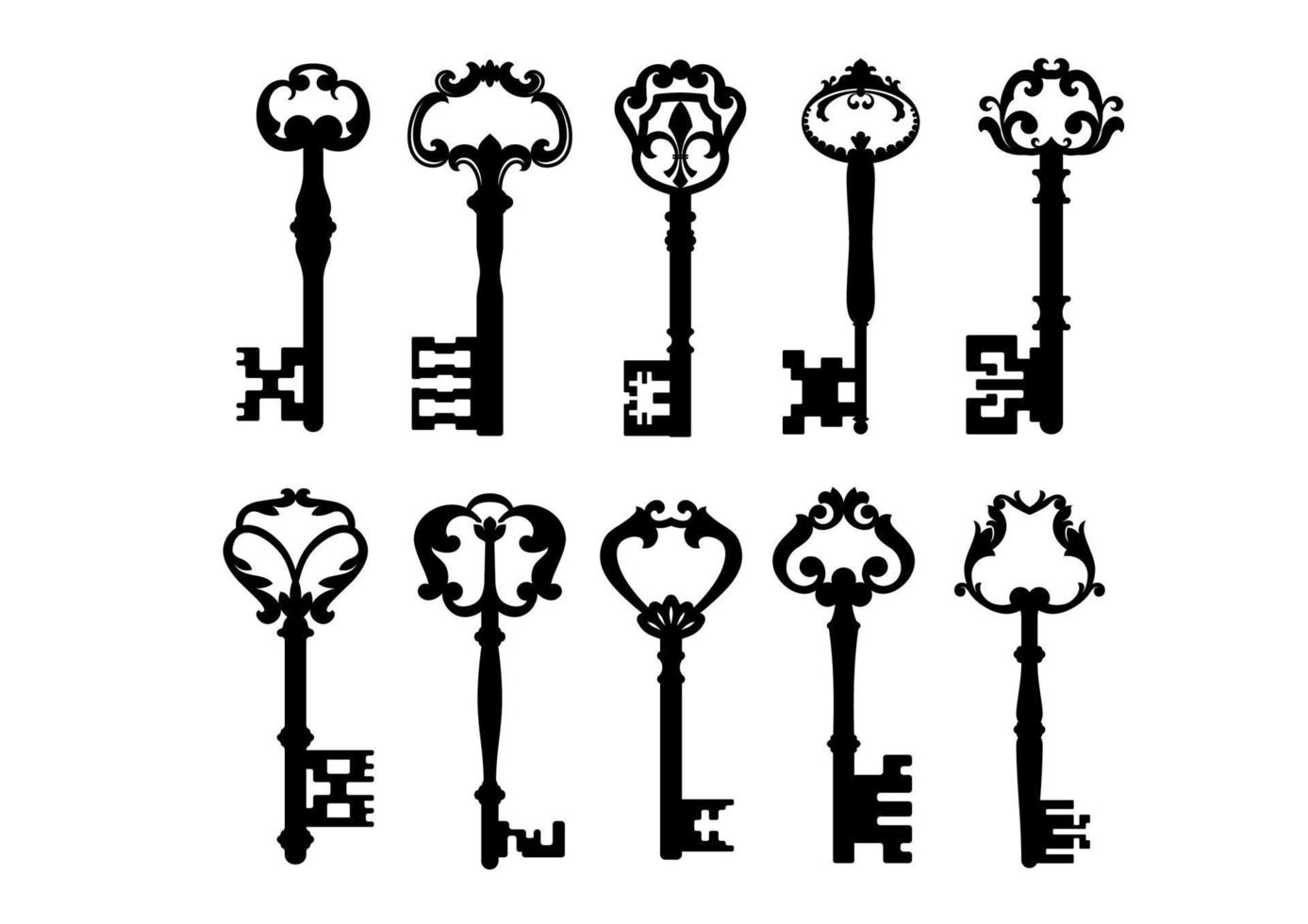 Vintage keys silhouettes vector