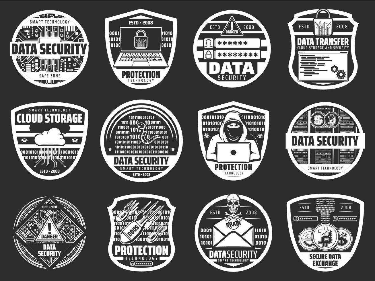 Internet security, data storage, hacker protection vector