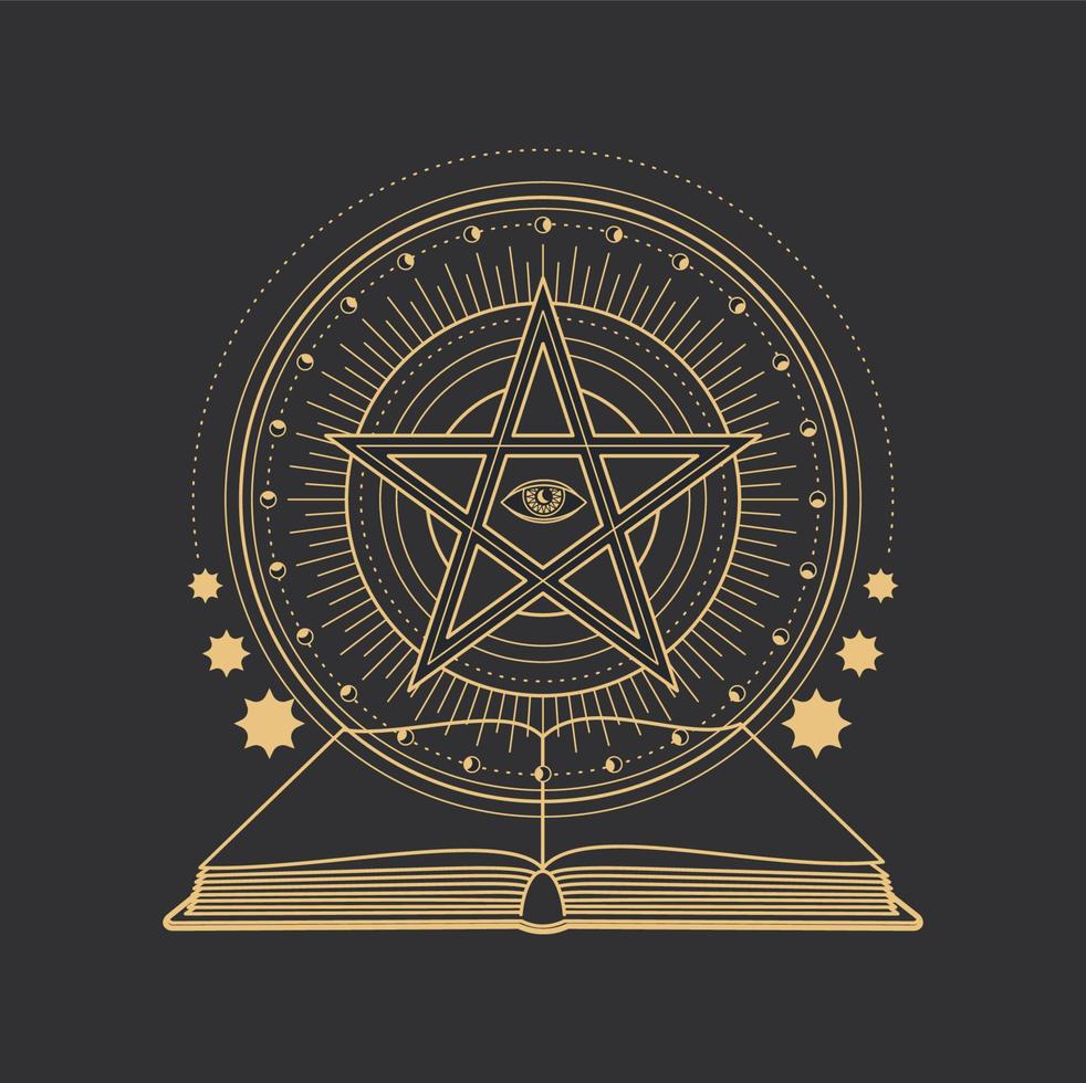 Pentagram, occult esoteric and magic tarot symbol vector