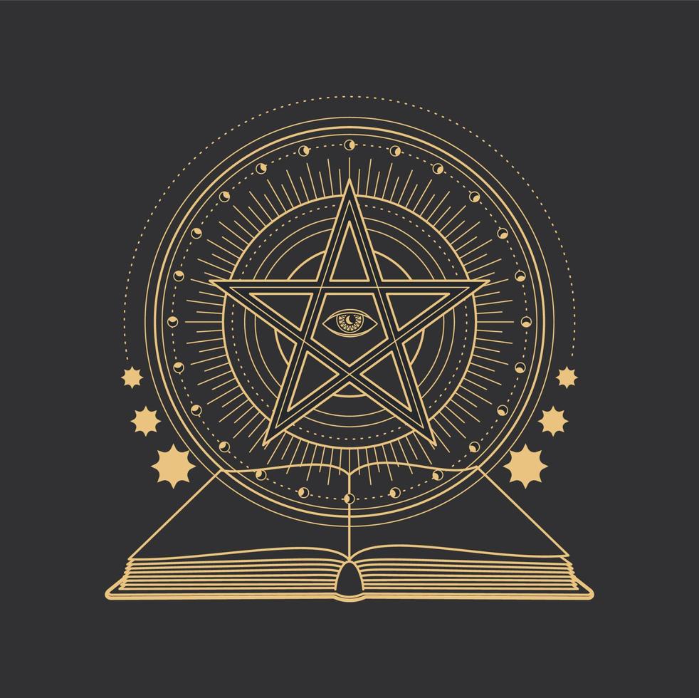 Pentagram, occult esoteric and magic tarot symbol vector