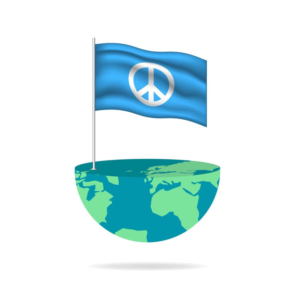 Peace flag pole on globe. Flag waving around the world. Easy editing and vector in groups. National flag vector illustration on white background.