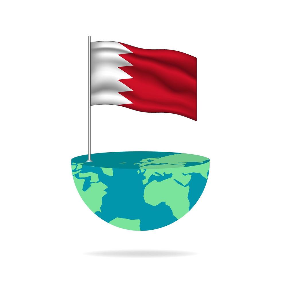 Bahrain flag pole on globe. Flag waving around the world. Easy editing and vector in groups. National flag vector illustration on white background.