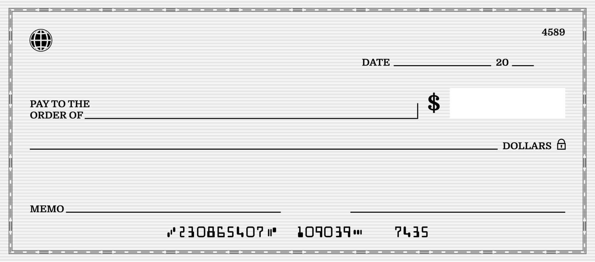 cheque bancario en blanco, cheque de chequera por dólares vector