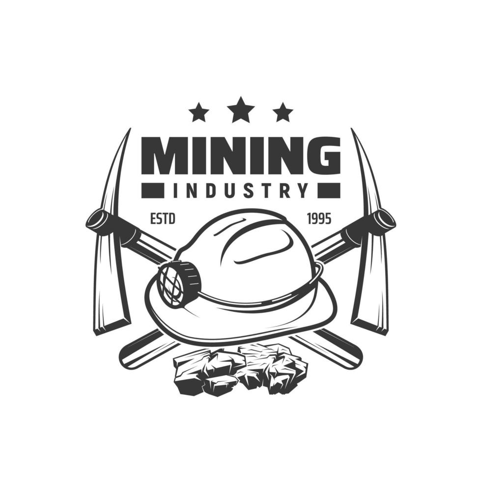 Coal mining industry icon with pickaxe and hardhat vector