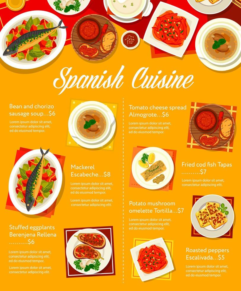 Spanish cuisine dishes menu page 11353524 Vector Art at Vecteezy