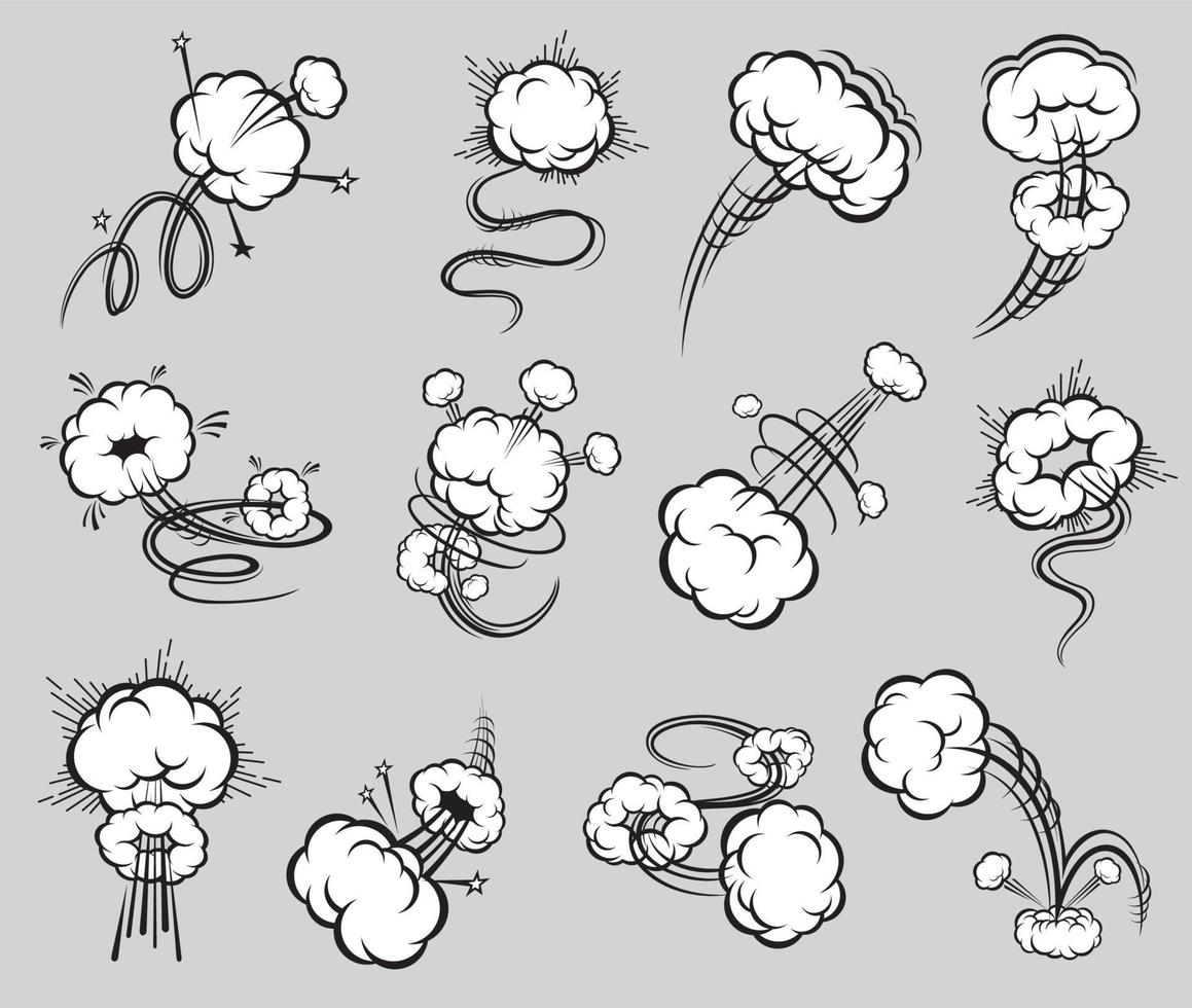 Comic speed motion bubbles, trails, cartoon smoke vector