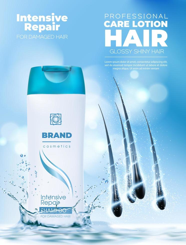 Realistic hair shampoo and care lotion bottle vector