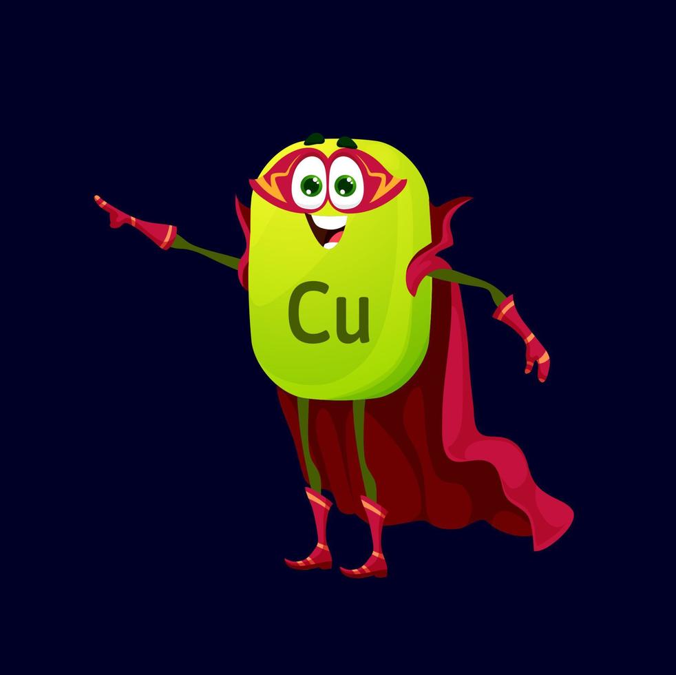 Cartoon copper superhero micronutrient character vector