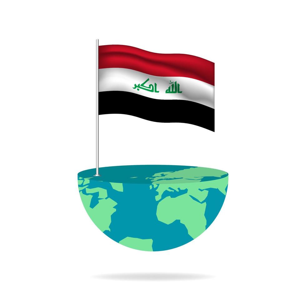 Iraq flag pole on globe. Flag waving around the world. Easy editing and vector in groups. National flag vector illustration on white background.