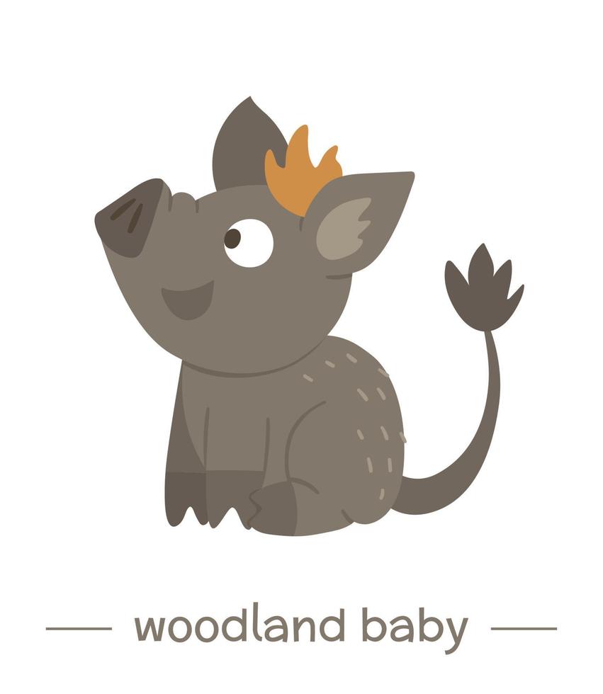 Vector hand drawn flat baby wild boar. Funny woodland animal icon. Cute forest animalistic illustration for children design, print, stationery