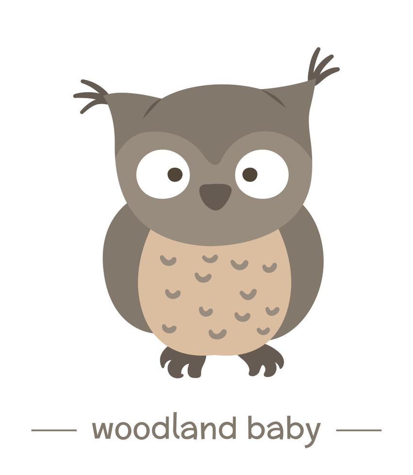 búho de bebé plano dibujado a mano vectorial. divertido icono de animales del bosque. lindo bosque ilustración animalista para niños diseño, impresión, papelería vector