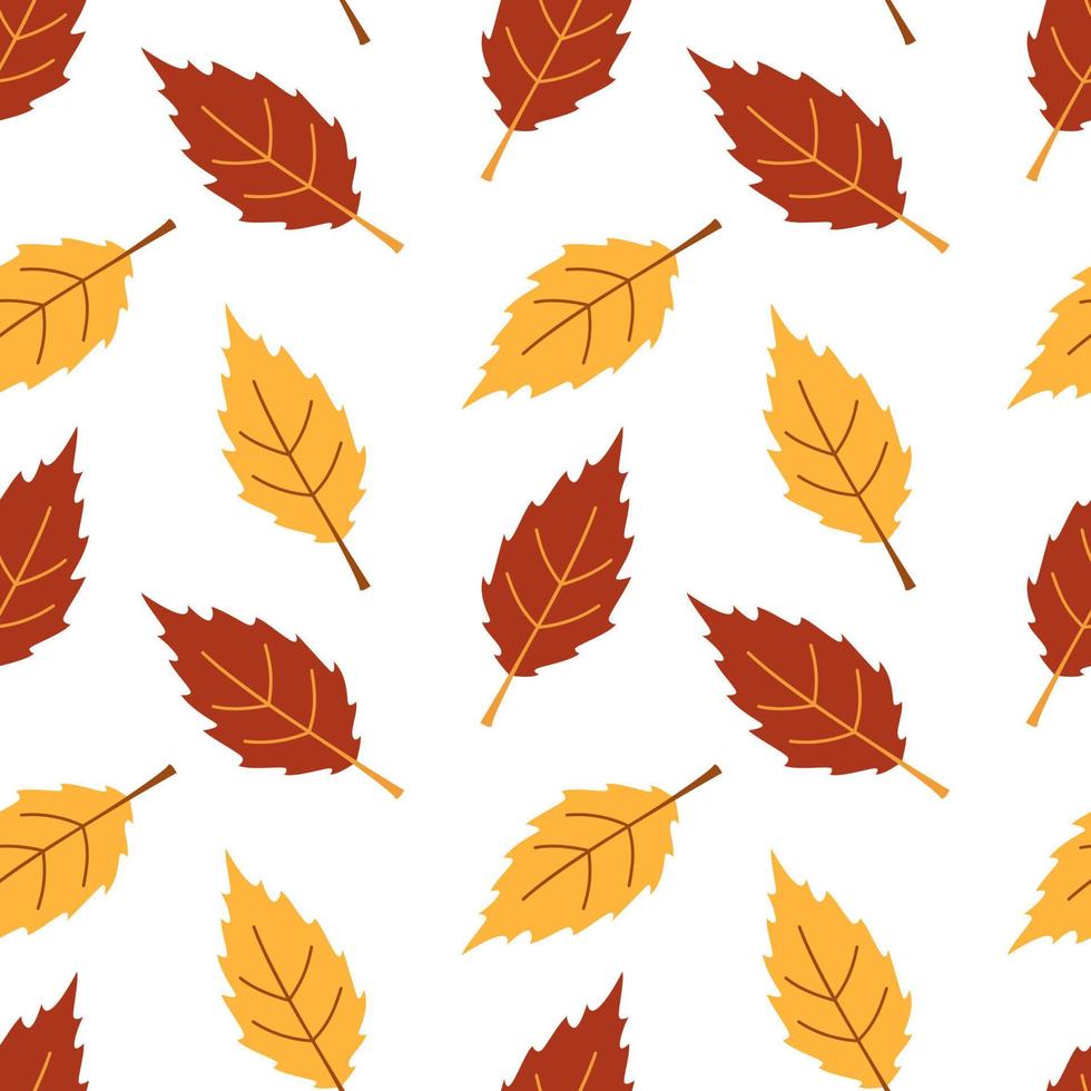 Vector seamelss autumn pattern with red and yellow leaves. Cute aumumn leaves. Fall background.