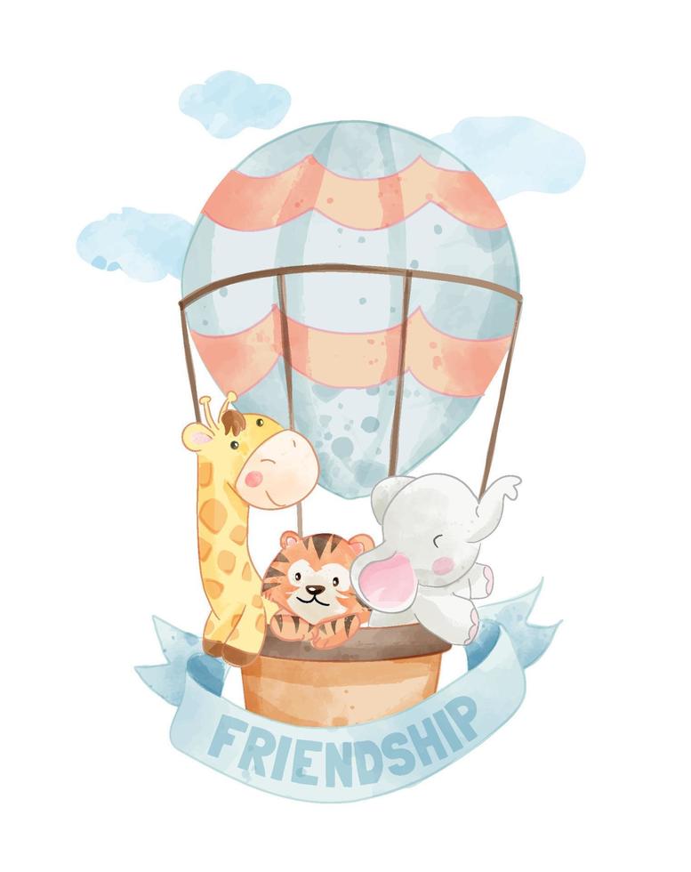 Cute animal friends in colorful balloon illustration vector