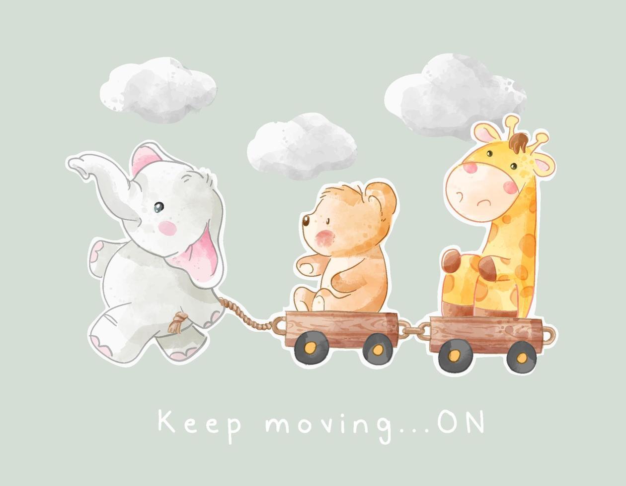 Moving on slogan with elephant pulling wood cart vector illustration