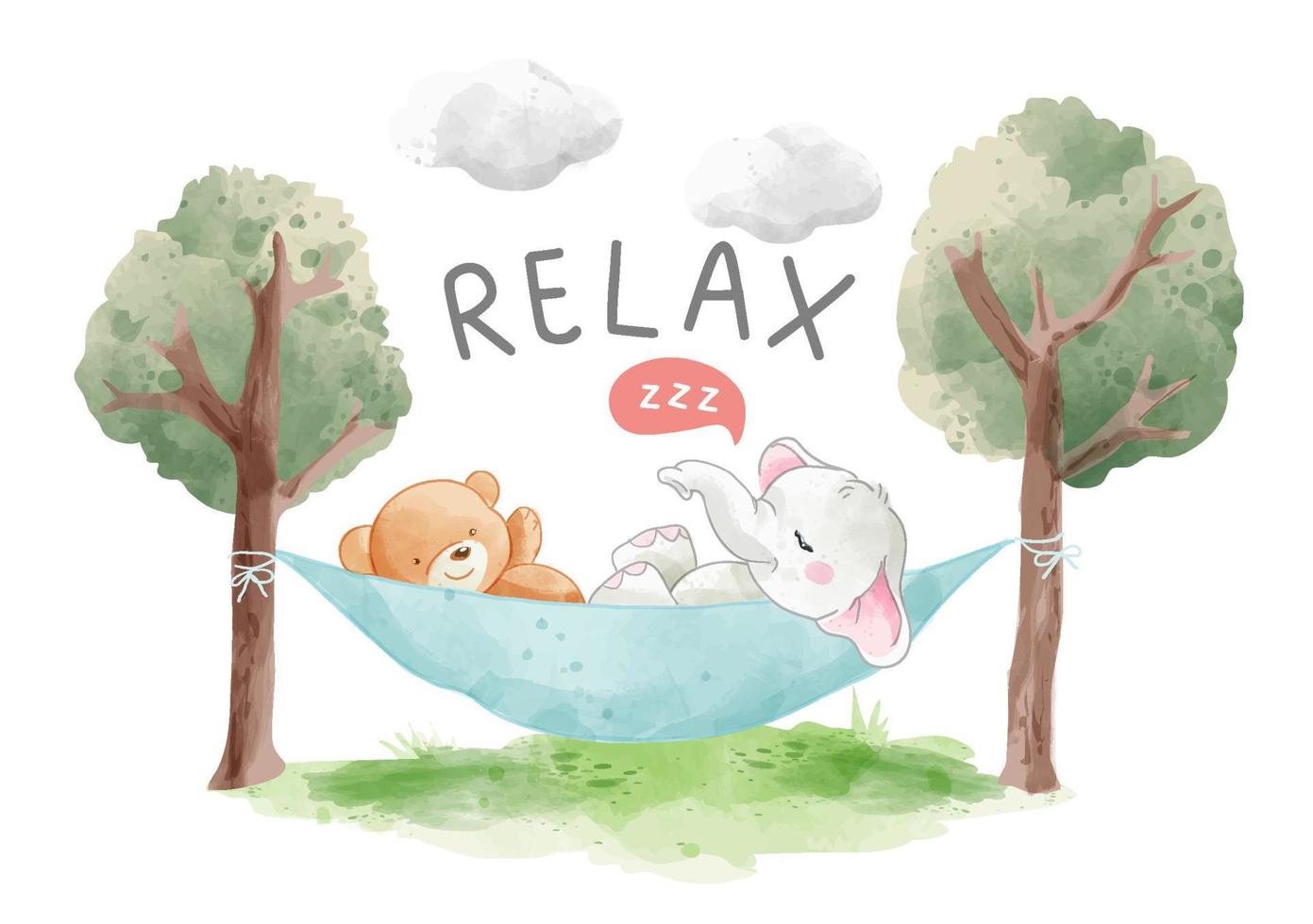 Cute cartoon animals friends sleeping on hammock illustration vector