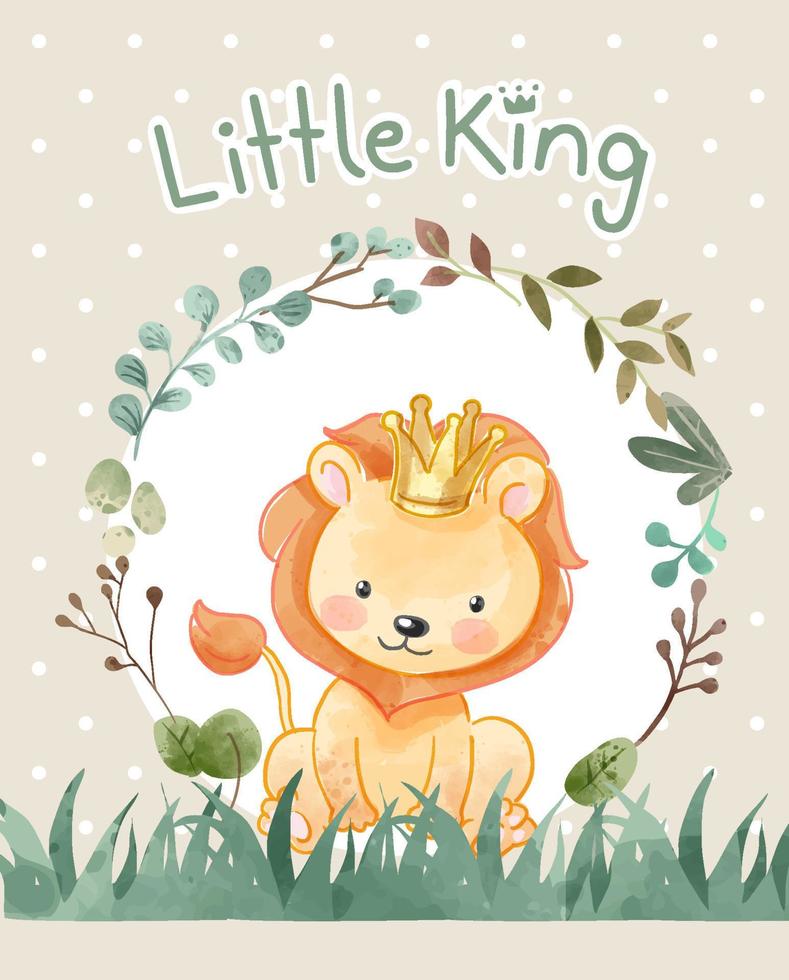 little king slogan greeting card with little lion illustration vector