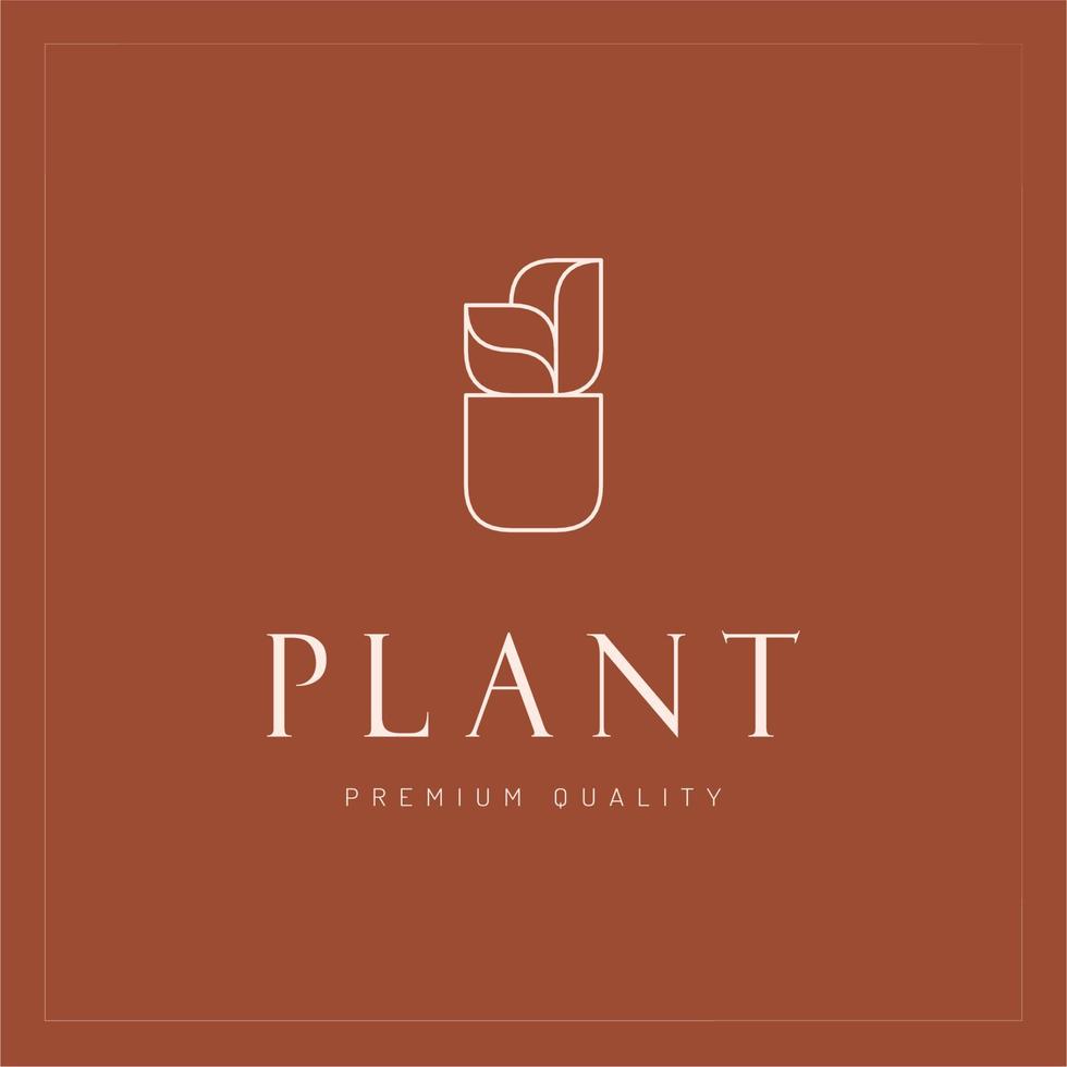 Outline Potted Plant Logo. Minimal Design Concept. vector