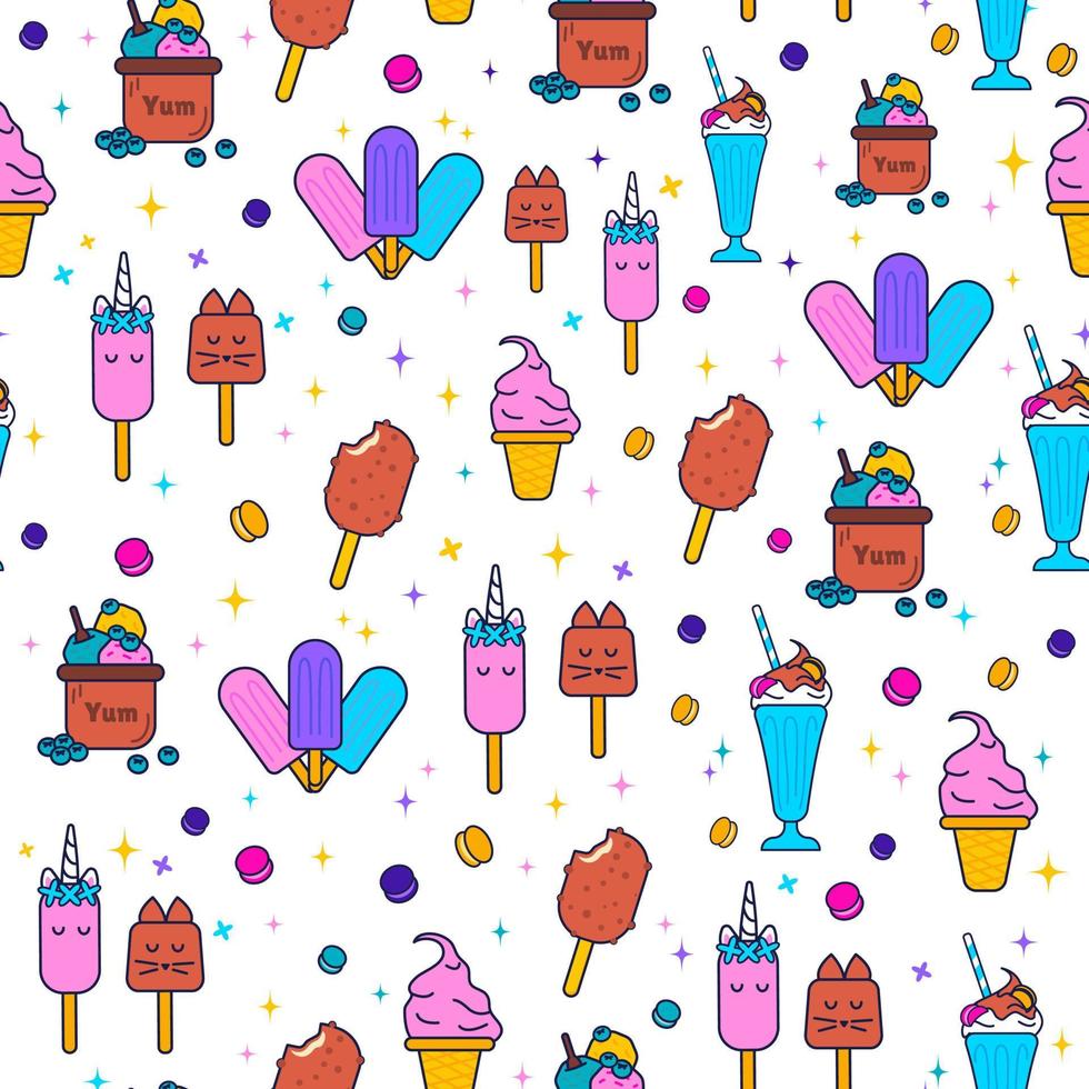 Seamless ice cream pattern of different kinds vector