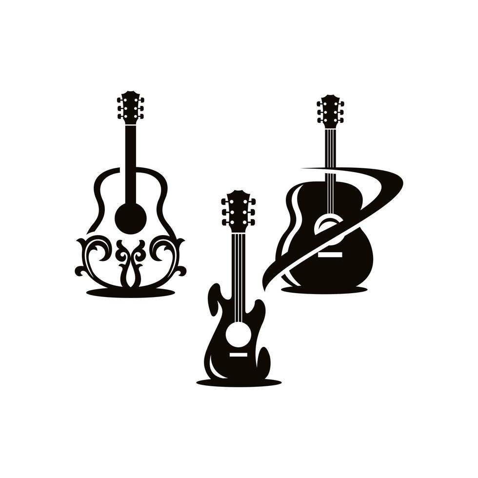 Establecer diseño de silueta acústica musical de guitarra vector