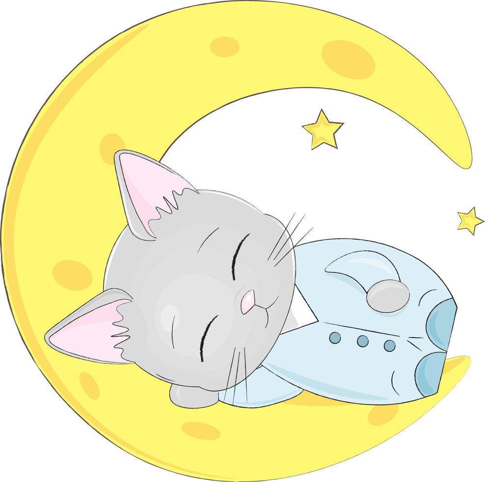 cute little kitten sleeping on the moon vector