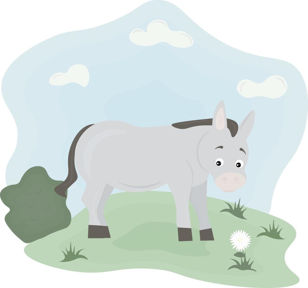 donkey illustration in the meadow vector