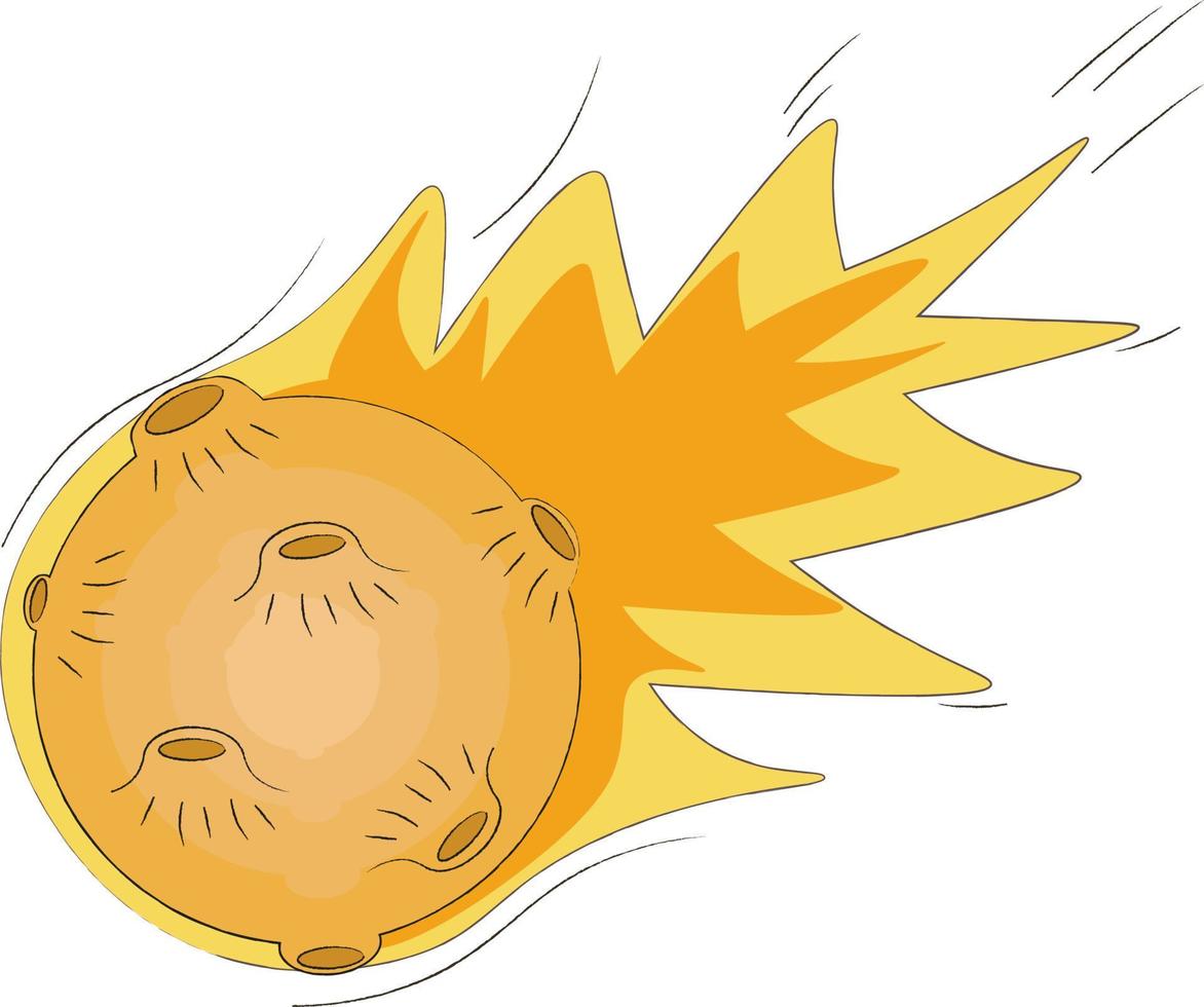 ilustración de un cometa de dibujos animados que cae con una cola ardiente vector