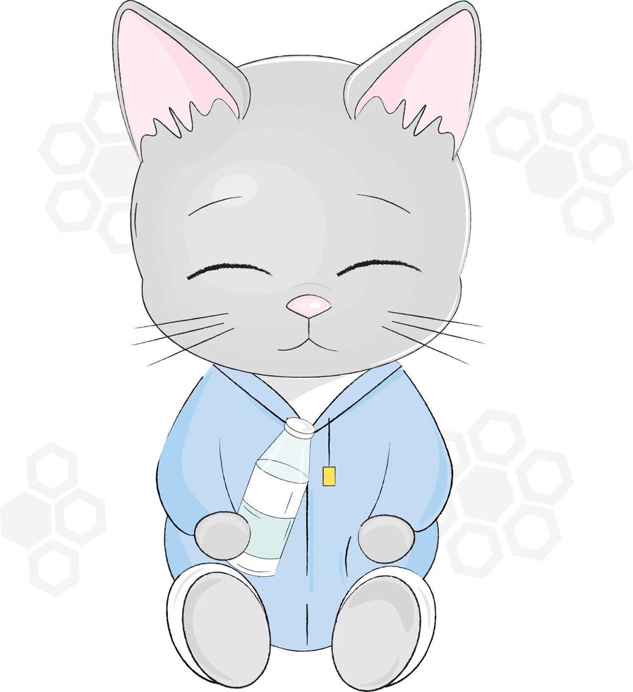cute cat with a bottle of milk vector
