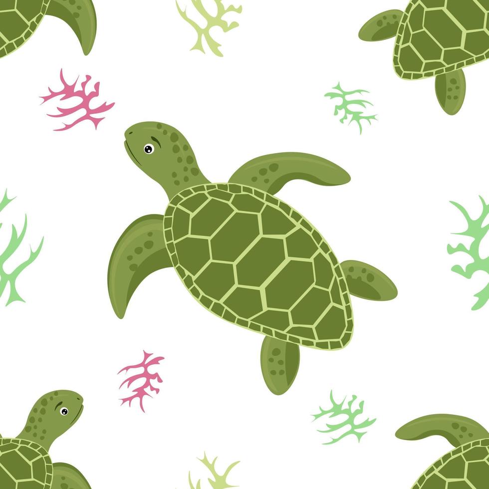 seamless pattern with turtle and algae vector