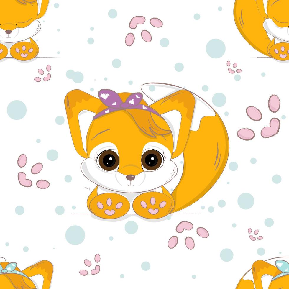 seamless pattern with foxes and paws vector