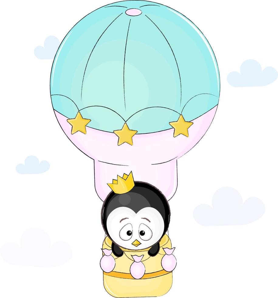 image of a penguin flying in a hot air balloon vector