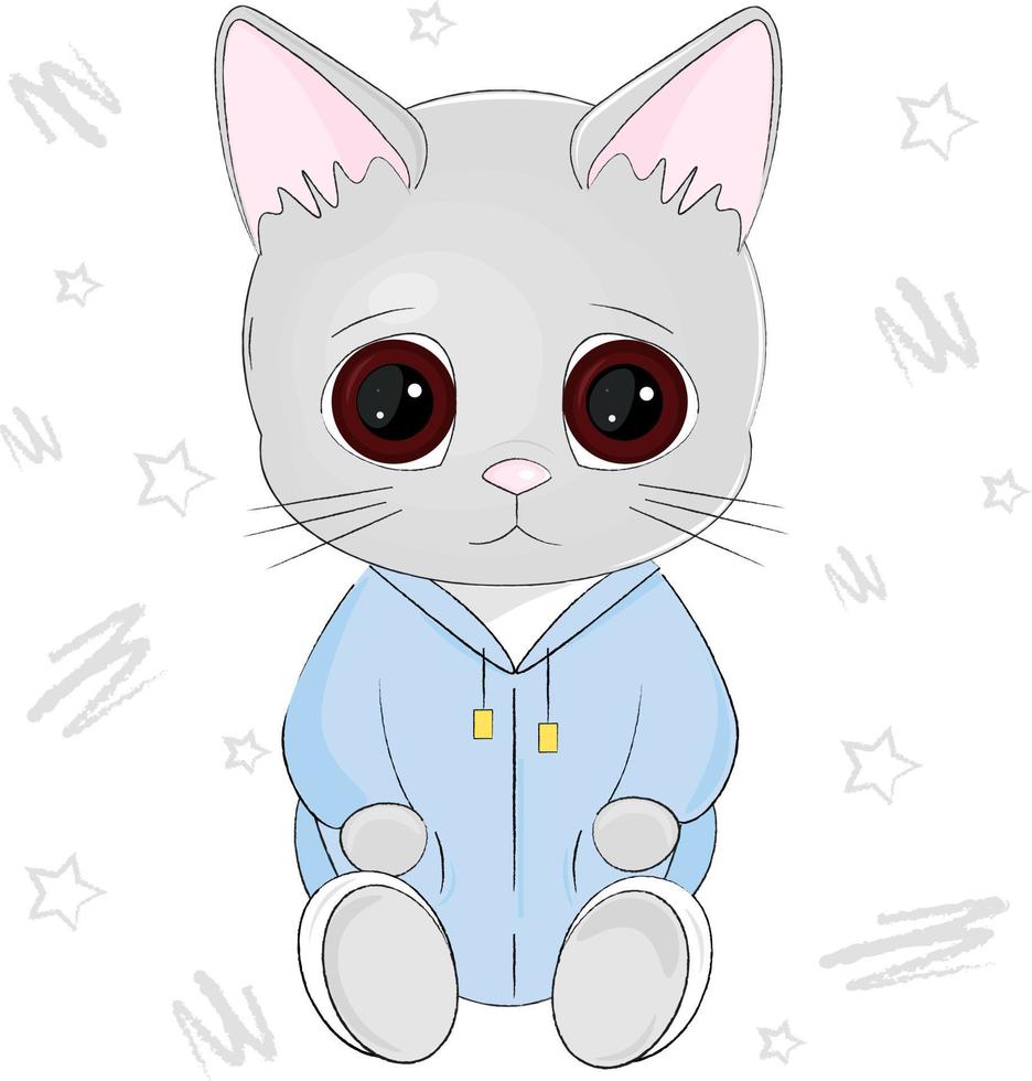 lindo gato con ojos grandes en pijama azul vector