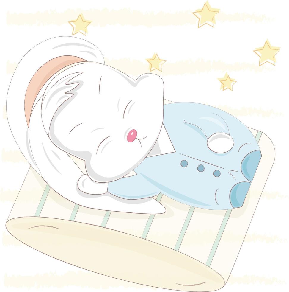 Cute white bunny sleeping on a pillow vector