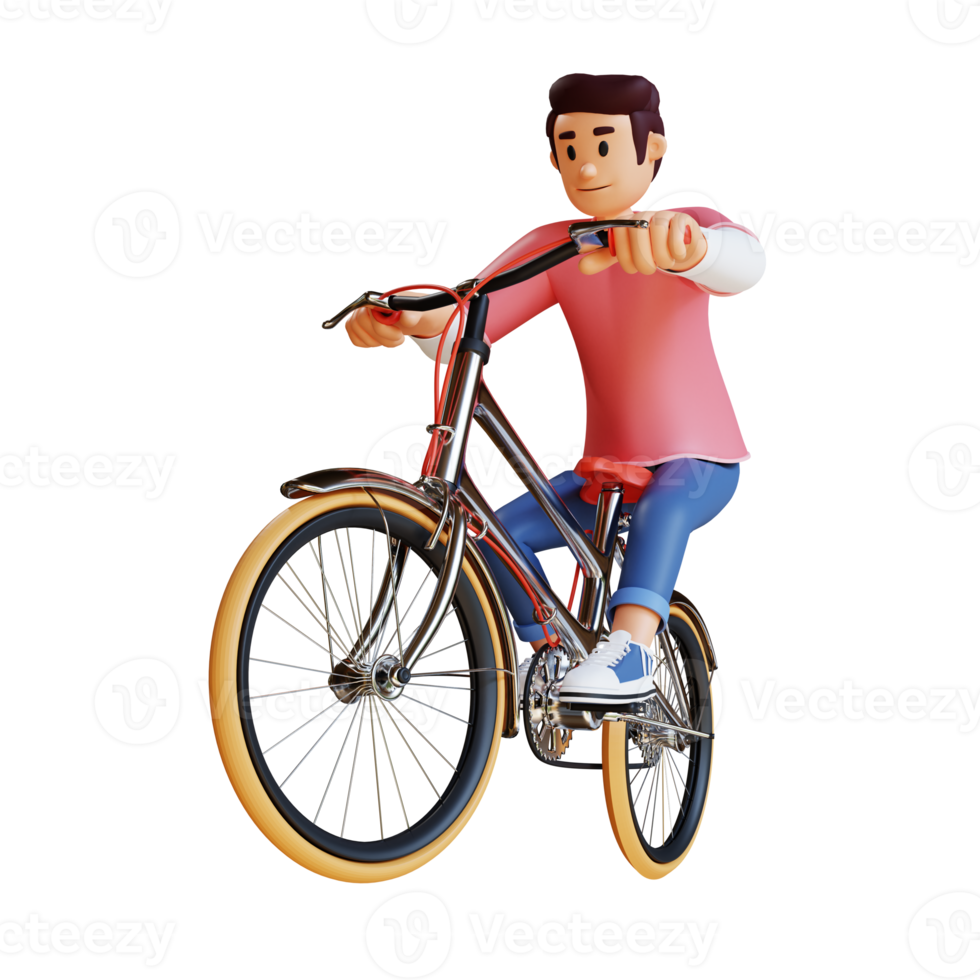 Young man riding a bicycle 3d character illustration png