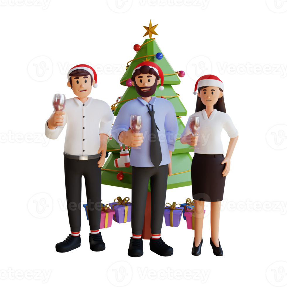 3d employee character illustration new year christmas party png
