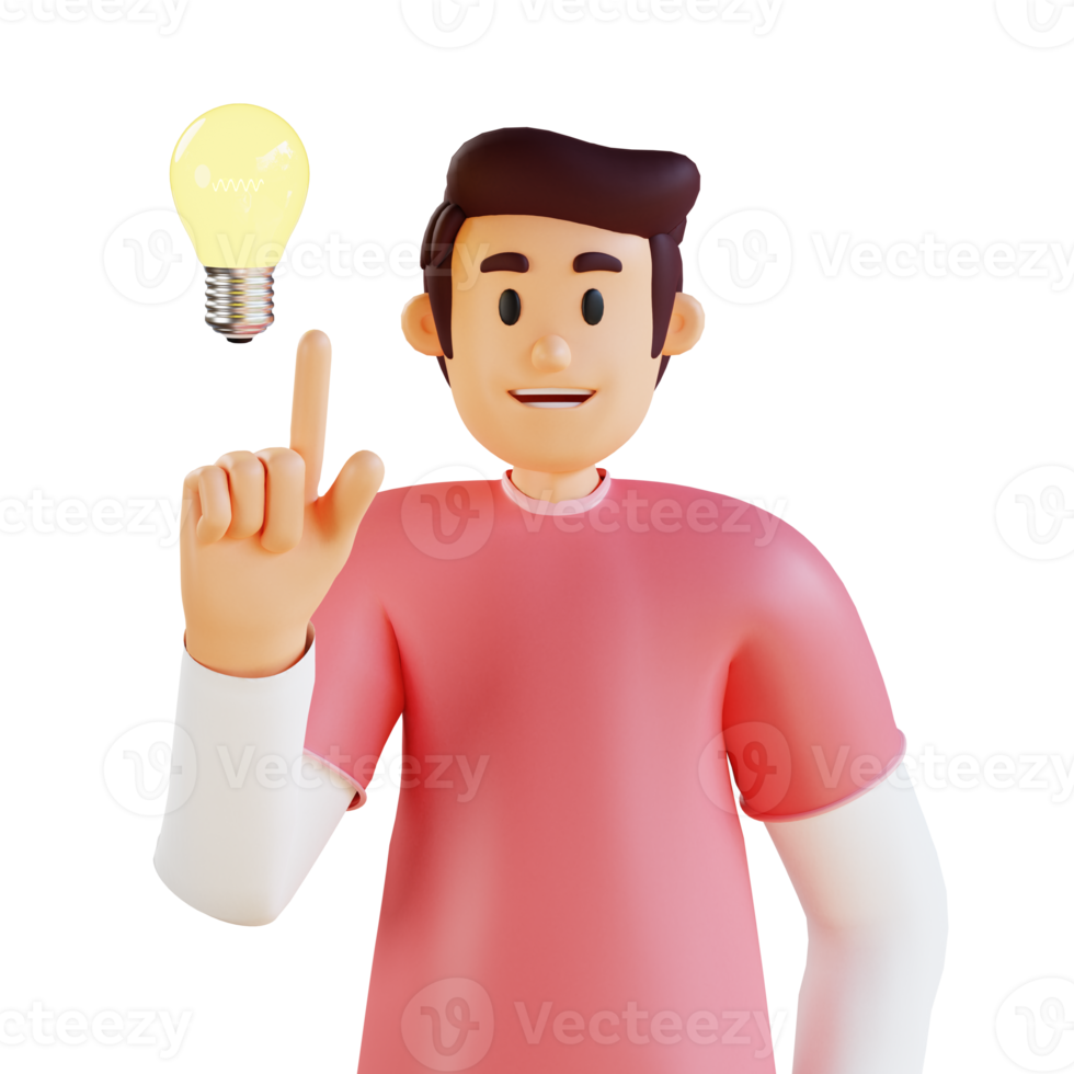Young man have come up with an idea 3d character illustration png
