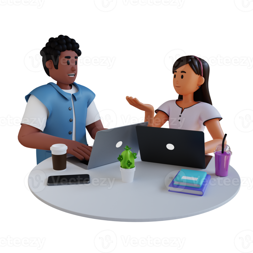 teenage doing discussion using laptop 3d character illustration png