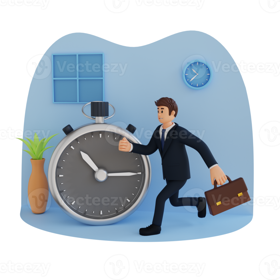 businessman in a hurry 3d character illustration png