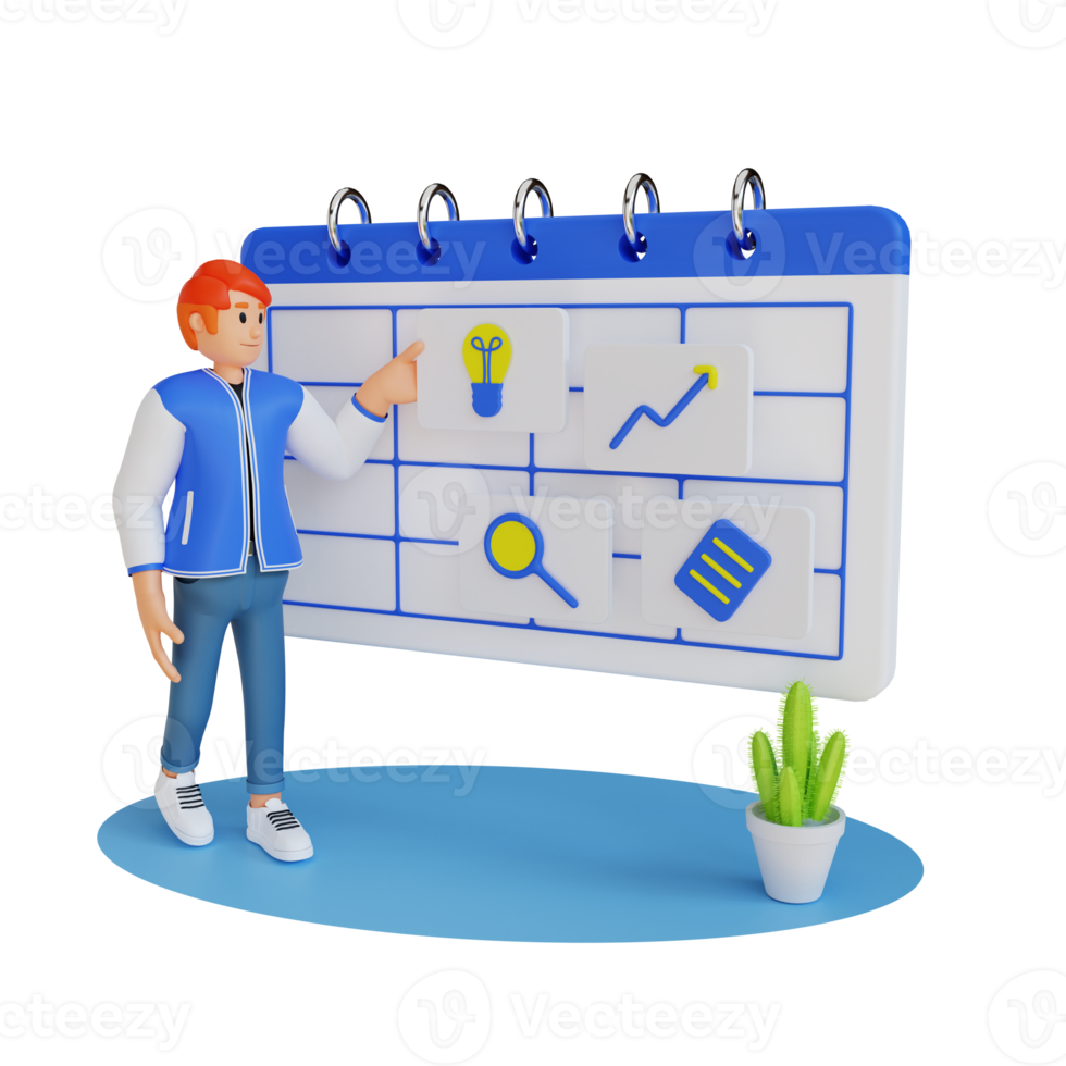 man with journal board 3d character illustration png