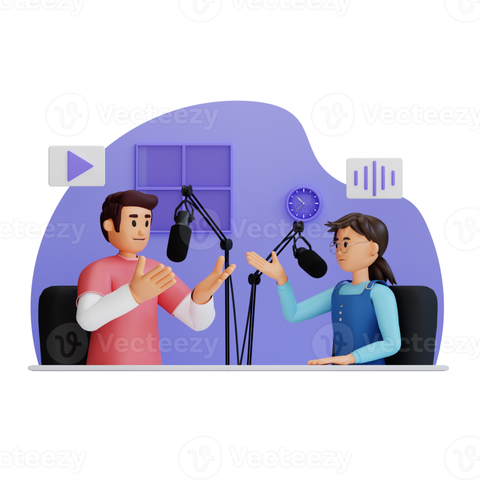 teens doing live podcasts 3d character illustration png