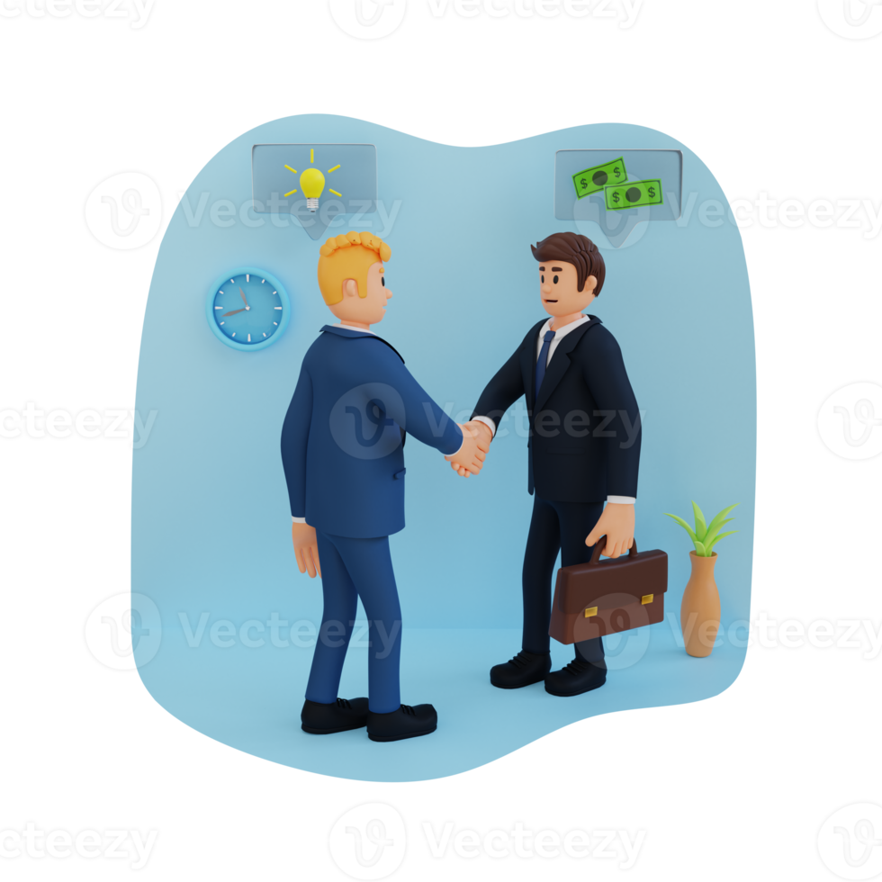 business man shaking hands 3d character illustration png