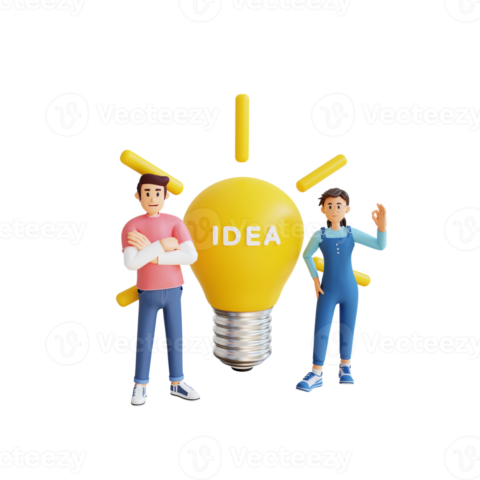 man and women got a idea and strategy 3d character illustration png