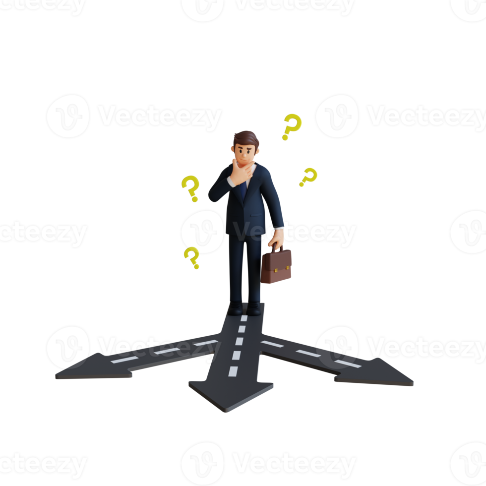 businessman with choice of path 3d character illustration png