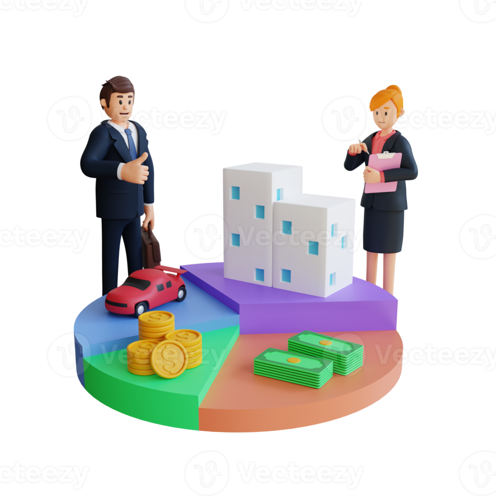 businessman showing company statistics chart 3d character illustration png