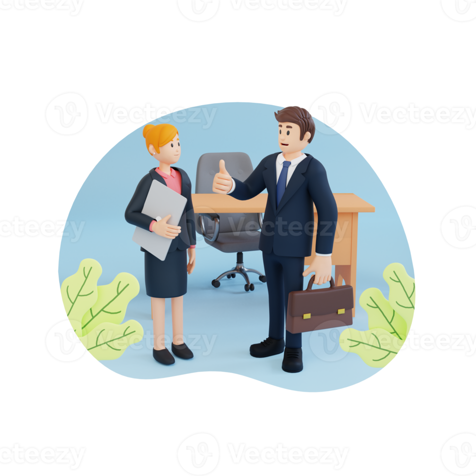businessman with briefcase giving thumbs up to businesswoman 3d character illustration png