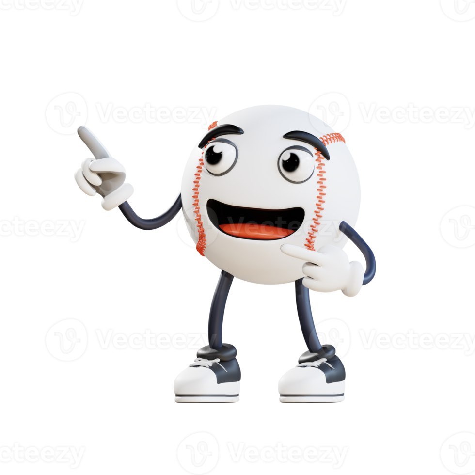 baseball mascot pointing top left 3d character illustration png