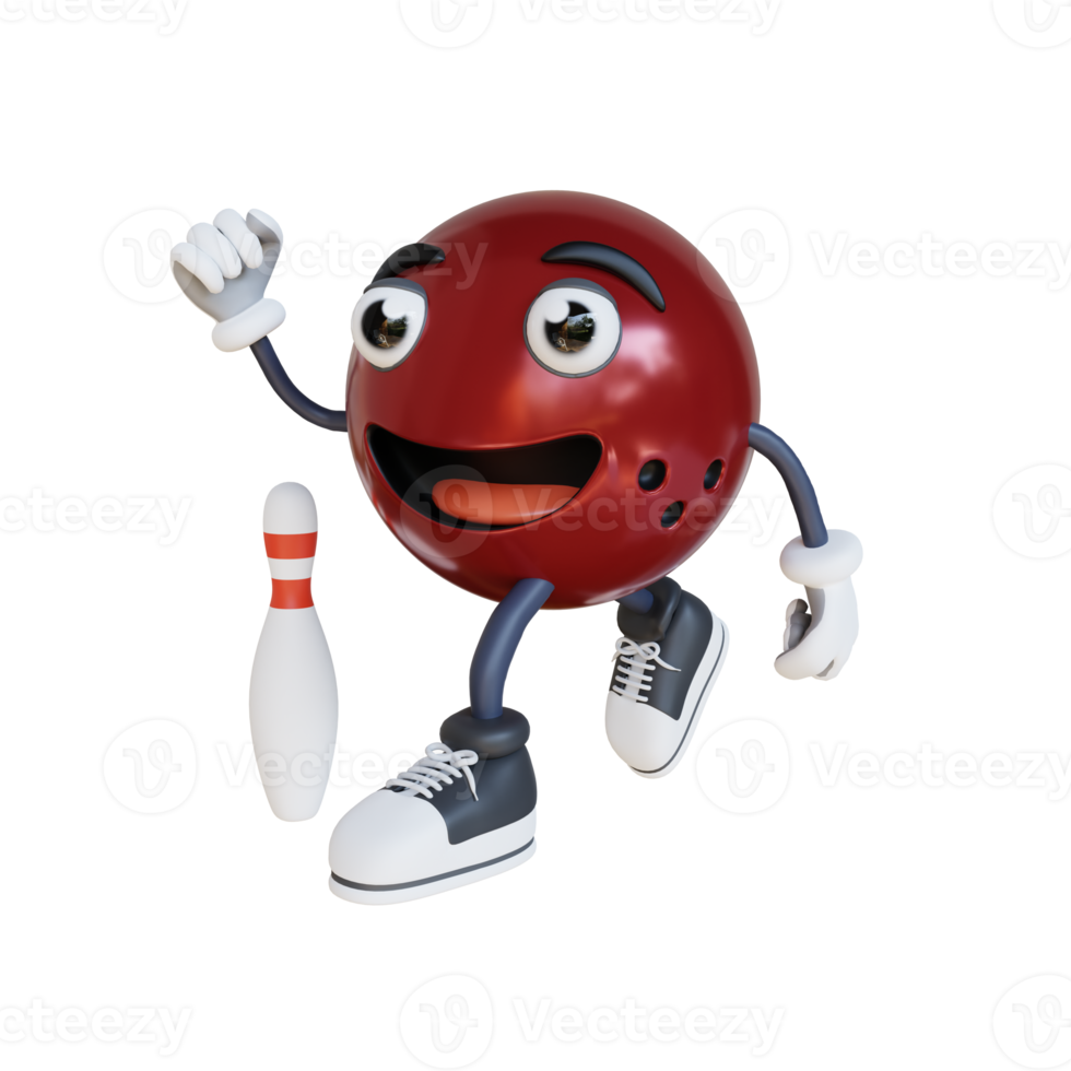 bowling ball mascot is running 3d character illustration png